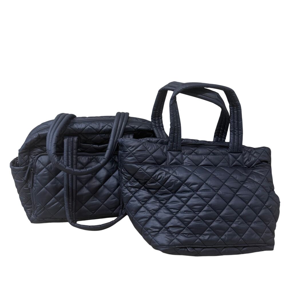 Quince Quilted Navy Blue Travel Set Duffle Tote Recycled Water Resistant Bag Set